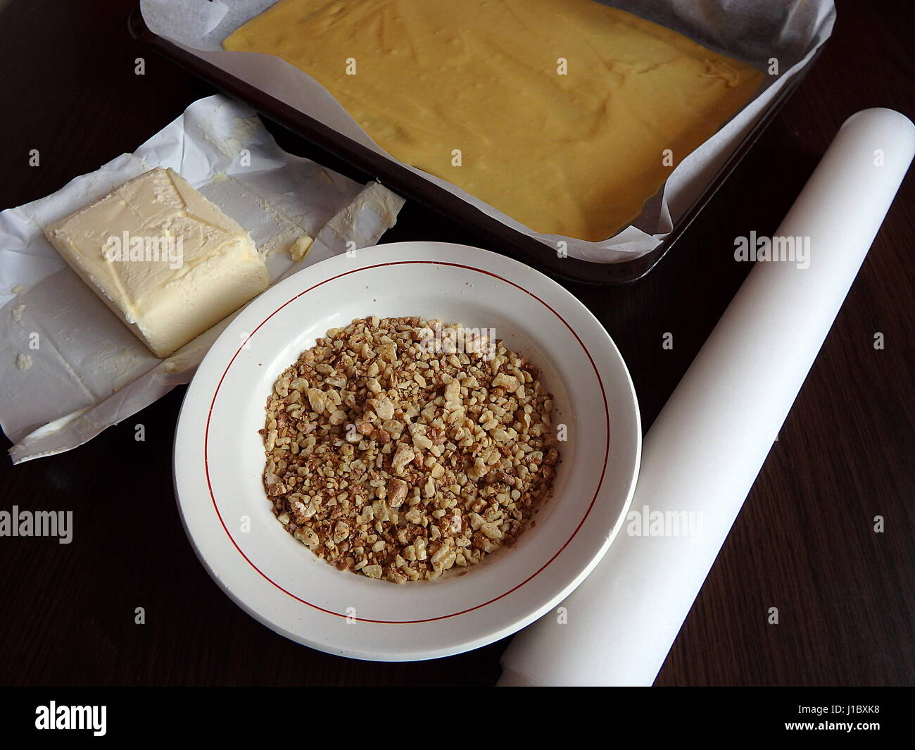 Crushed nuts, butter and dough, baking cakes Stock Photo Alamy