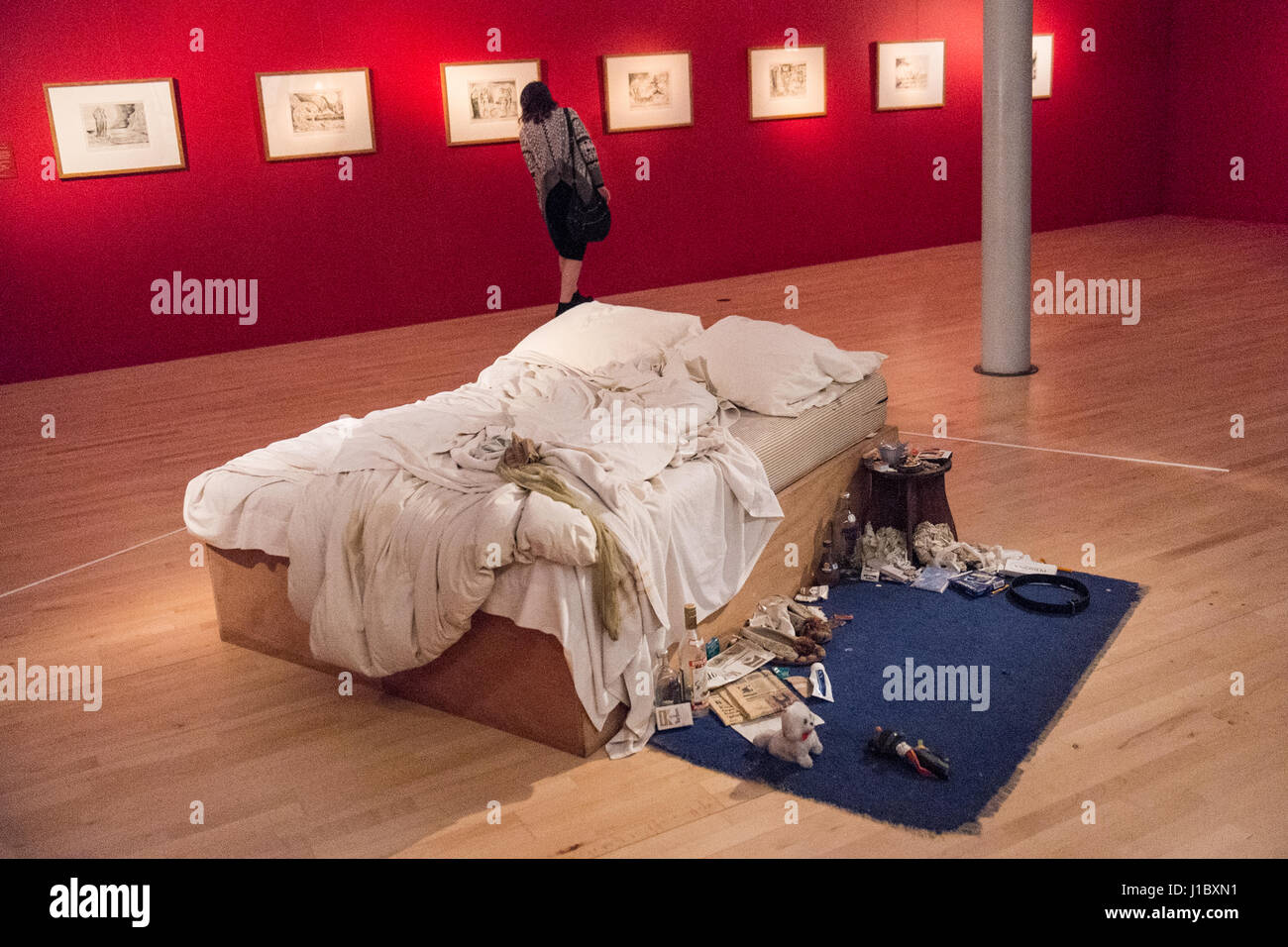 Tracey Emin,bed,My Bed,Tate,Modern,Art,Gallery,Albert,Dock,Liverpool,Merseyside,England,City,City,Northern,North,England,English,UK.,U.K.,Britain,GB, Stock Photo