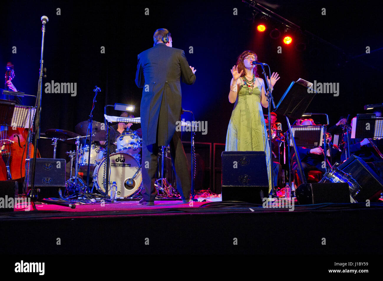 Brecon Jazz Festival.   The Matthew Herbert Big Band with lead singer Vula Malings.    12/8/11 Stock Photo