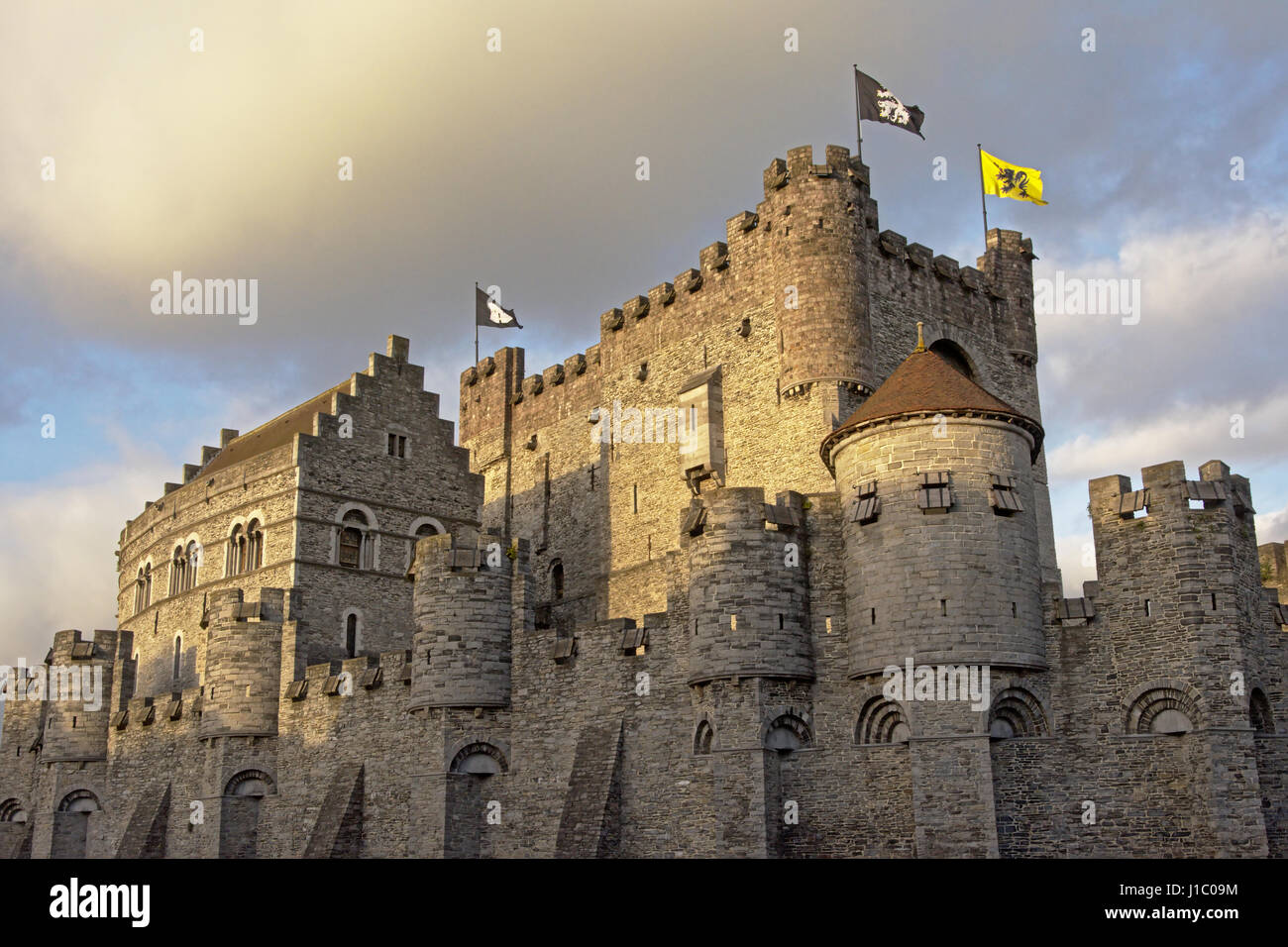 Medieval Gravensteen castle or Castle of the counts on a sunny day, Ghent, Flanders Stock Photo
