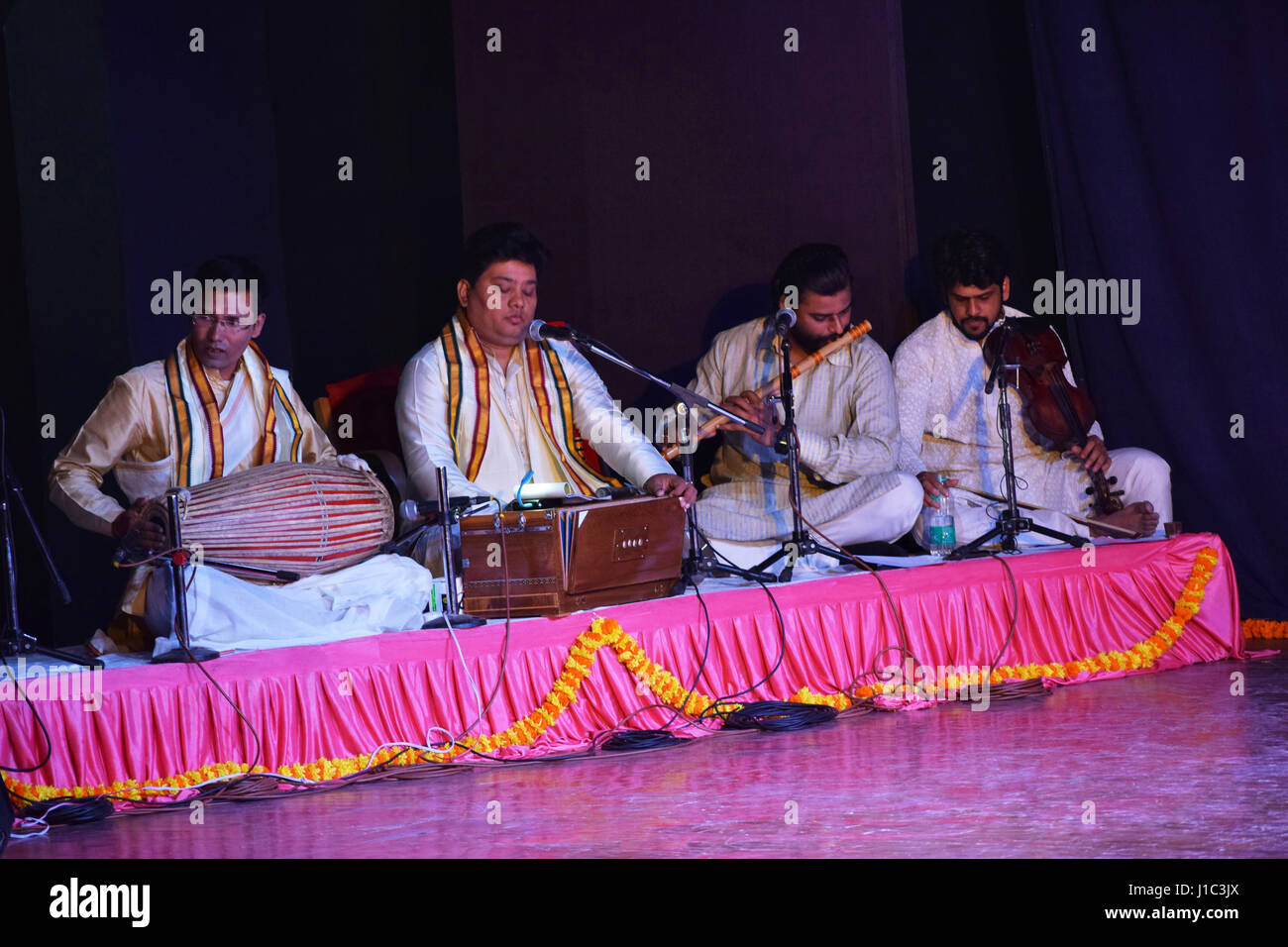 Band playing traditional Indian musical instruments, Pune, Maharashtra. Stock Photo