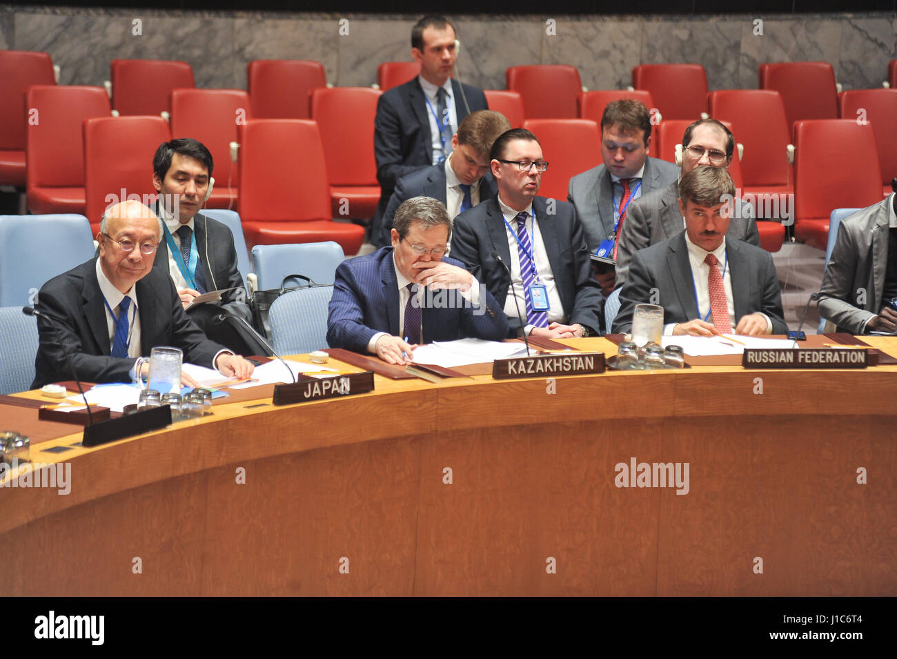 New York, USA. 19th Apr, 2017. The UN Security Council meets to discuss ...