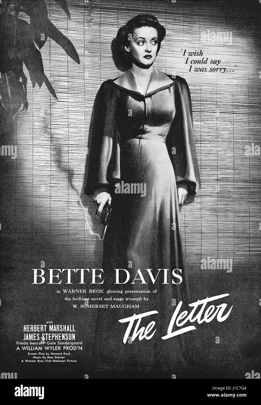 1940 U.S. advertisement for the film The Letter starring Bette Davis. Stock Photo
