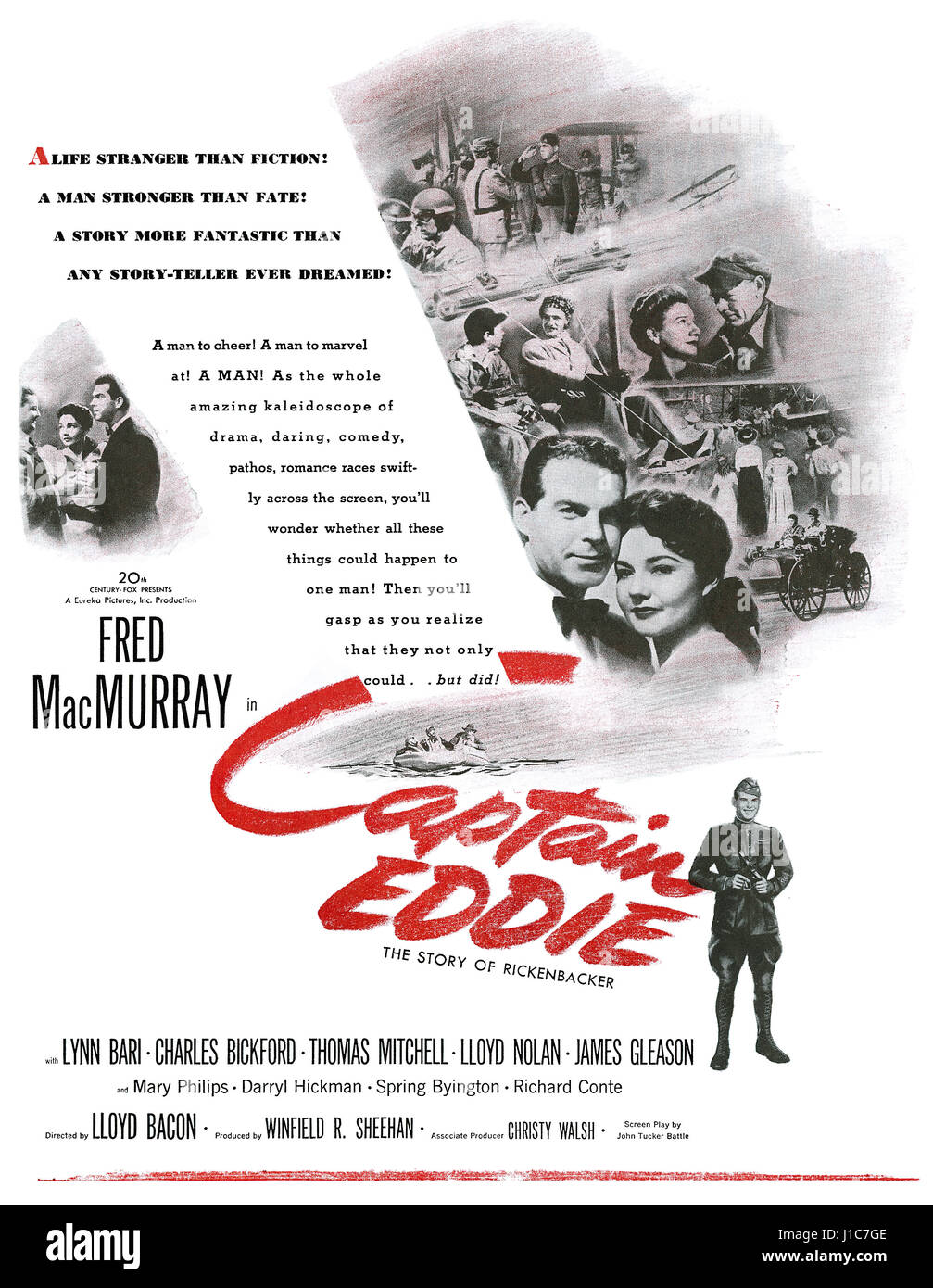 1945 U.S. advertisement for the film Captain Eddie, starring Fred MacMurray. Stock Photo