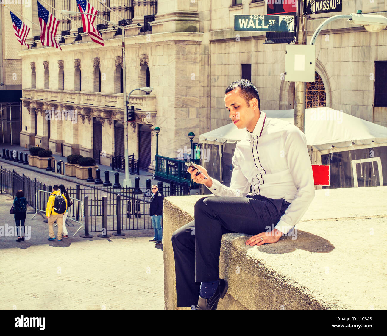 Young Businessman traveling, working in New York, wearing white shirt
