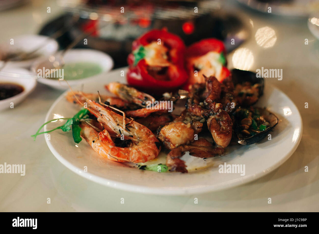 Seafood on plate Stock Photo