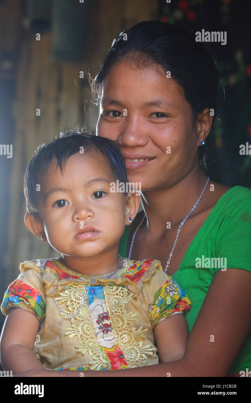 A mother and child from the Tripura or Tipra ethnic community. Sajek ...