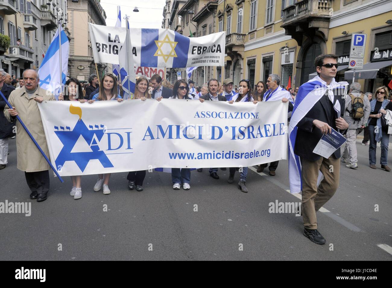 The 25th of April is celebrated annually throughout Italy with feasts and demonstrations to remember the liberation from Nazi-fascism. To the parades often attend representatives of the Jewish Brigade, a military formation of the British Army composed byf Jews that served in Europe during World War II Stock Photo