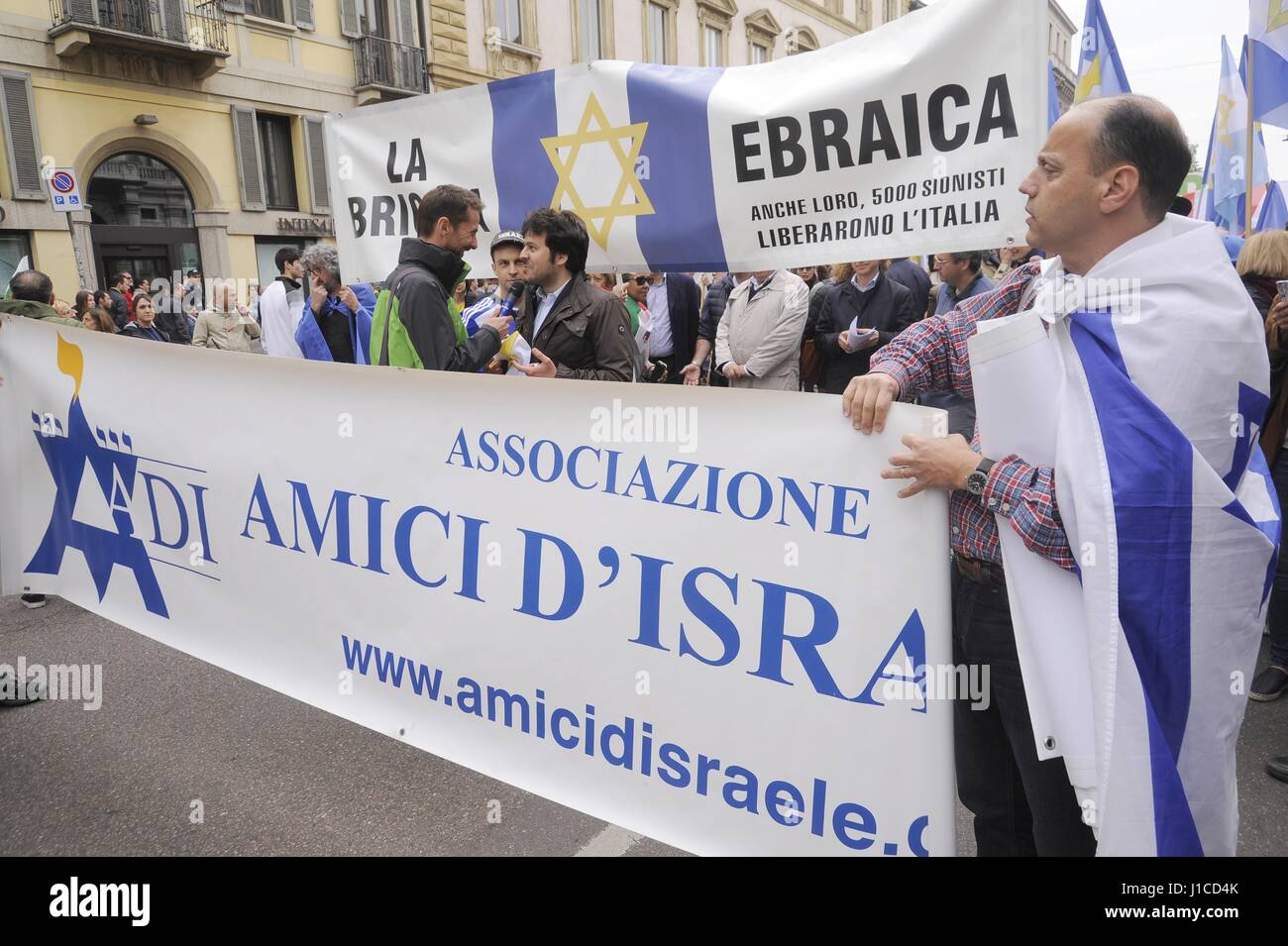 The 25th of April is celebrated annually throughout Italy with feasts and demonstrations to remember the liberation from Nazi-fascism. To the parades often attend representatives of the Jewish Brigade, a military formation of the British Army composed byf Jews that served in Europe during World War II Stock Photo