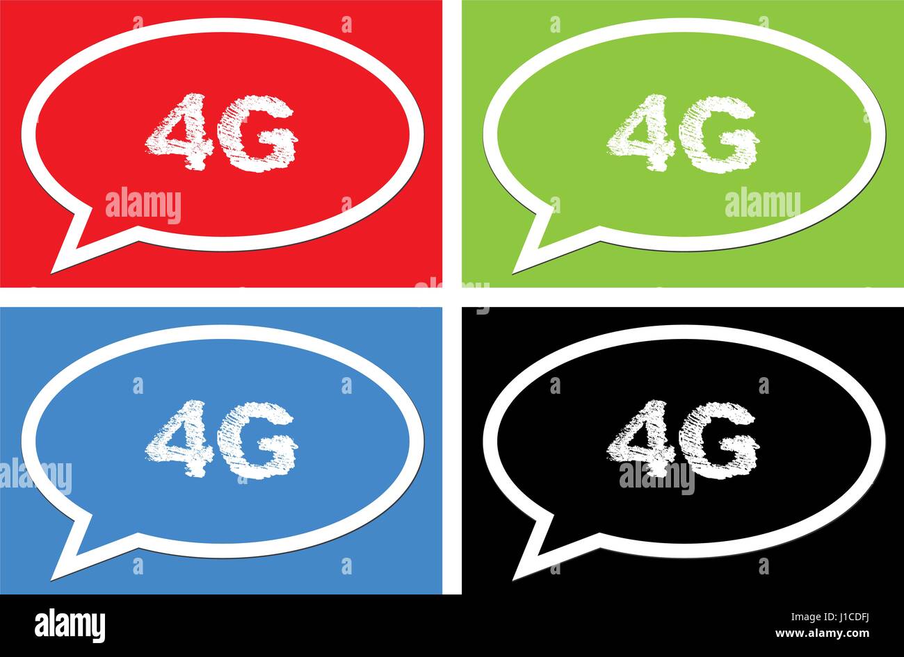 4G text, on ellipse speech bubble sign, in color set Stock Photo - Alamy
