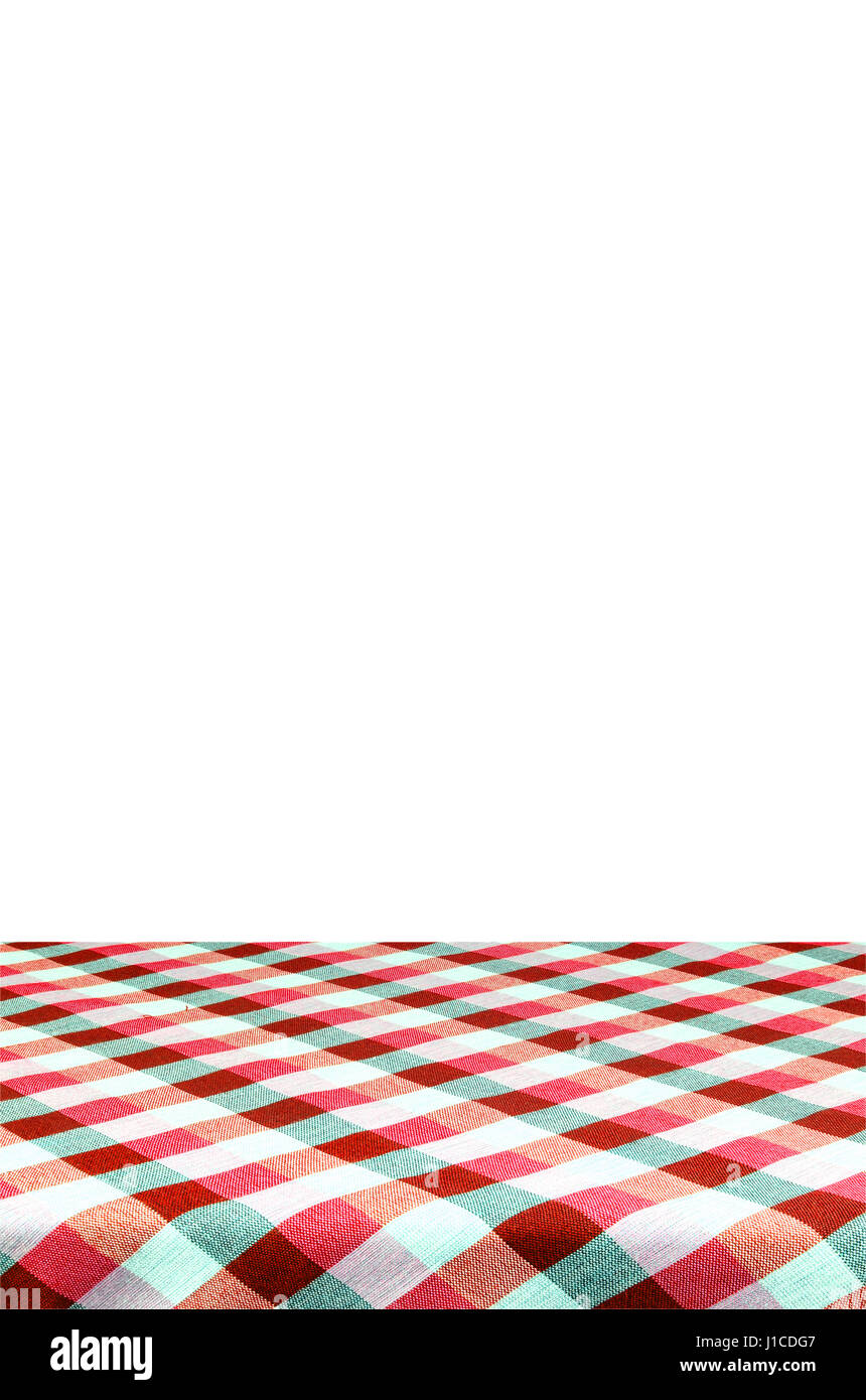 Picnic table with tablecloth isolated on white background with clipping