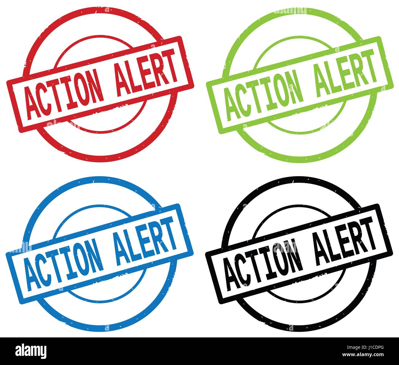 Action Number Sign ACTION ALERT text, on round simple stamp sign, in color set Stock Photo ...