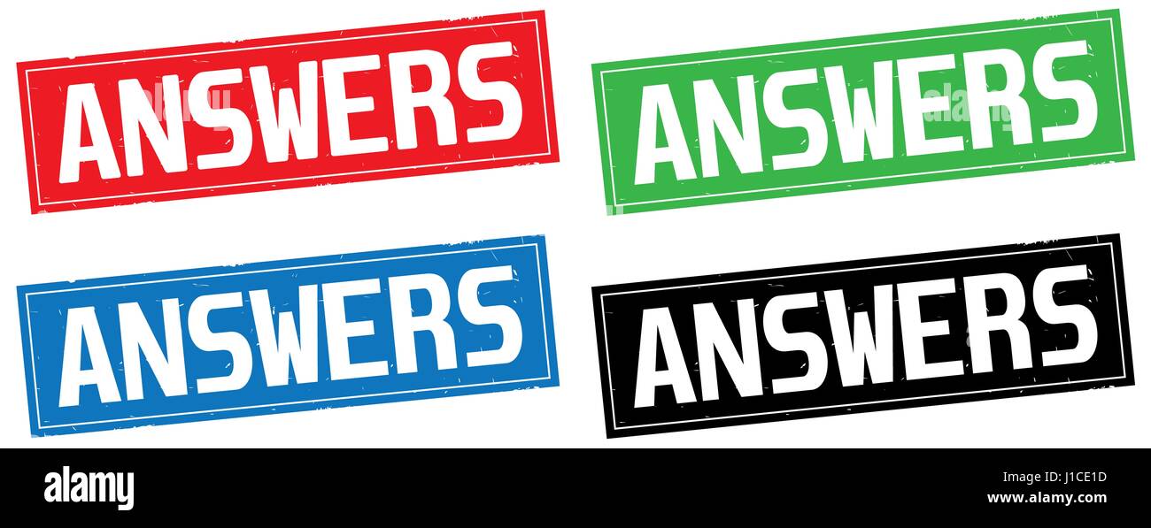 ANSWERS text, on rectangle stamp sign, in color set Stock Photo - Alamy