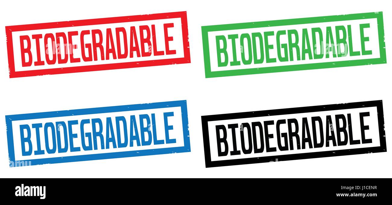 BIODEGRADABLE text, on rectangle border stamp sign, in color set Stock ...