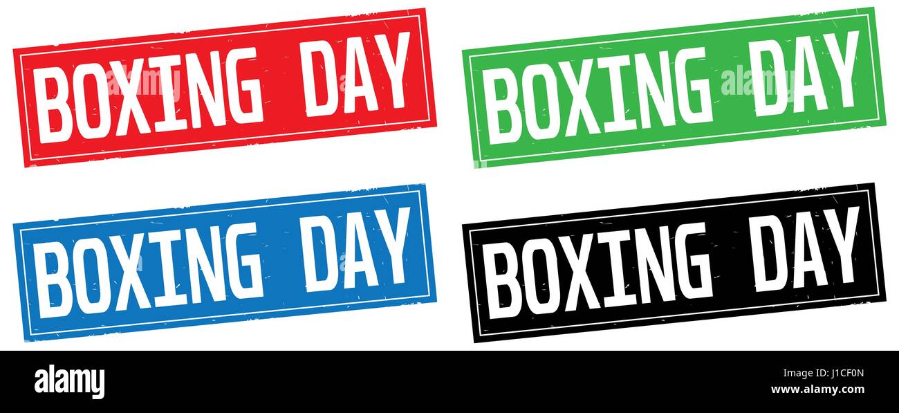 BOXING DAY text, on rectangle stamp sign, in color set Stock Photo - Alamy