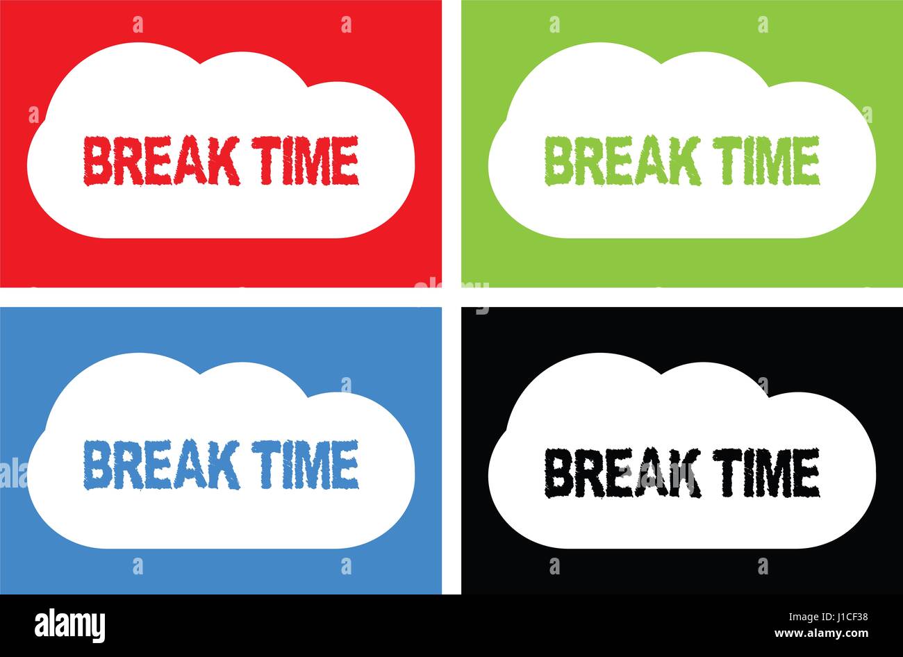 BREAK TIME Text On Cloud Bubble Sign In Color Set BREAK TIME Text On Cloud Bubble Sign In Color Set