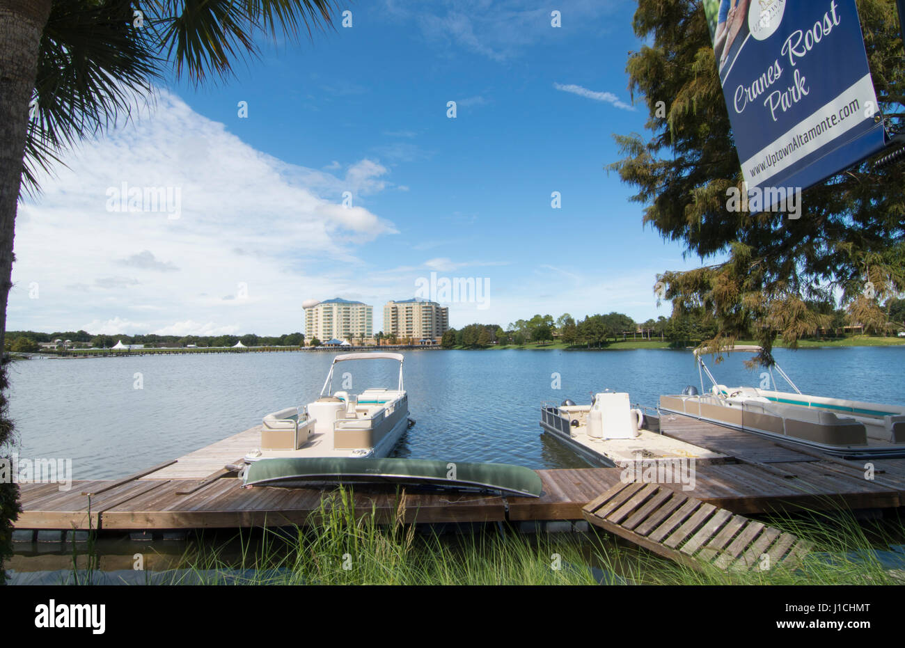 Altamonte Springs Florida lake and boats at Cranes Roast Uptown area in ...