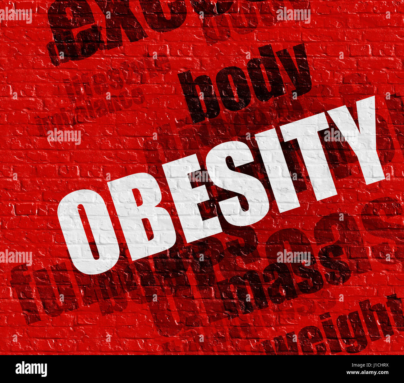 Medicine concept: Obesity on the Red Brickwall . Stock Photo