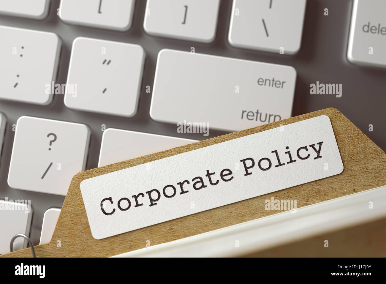 Index Card with Corporate Policy. 3d. Stock Photo