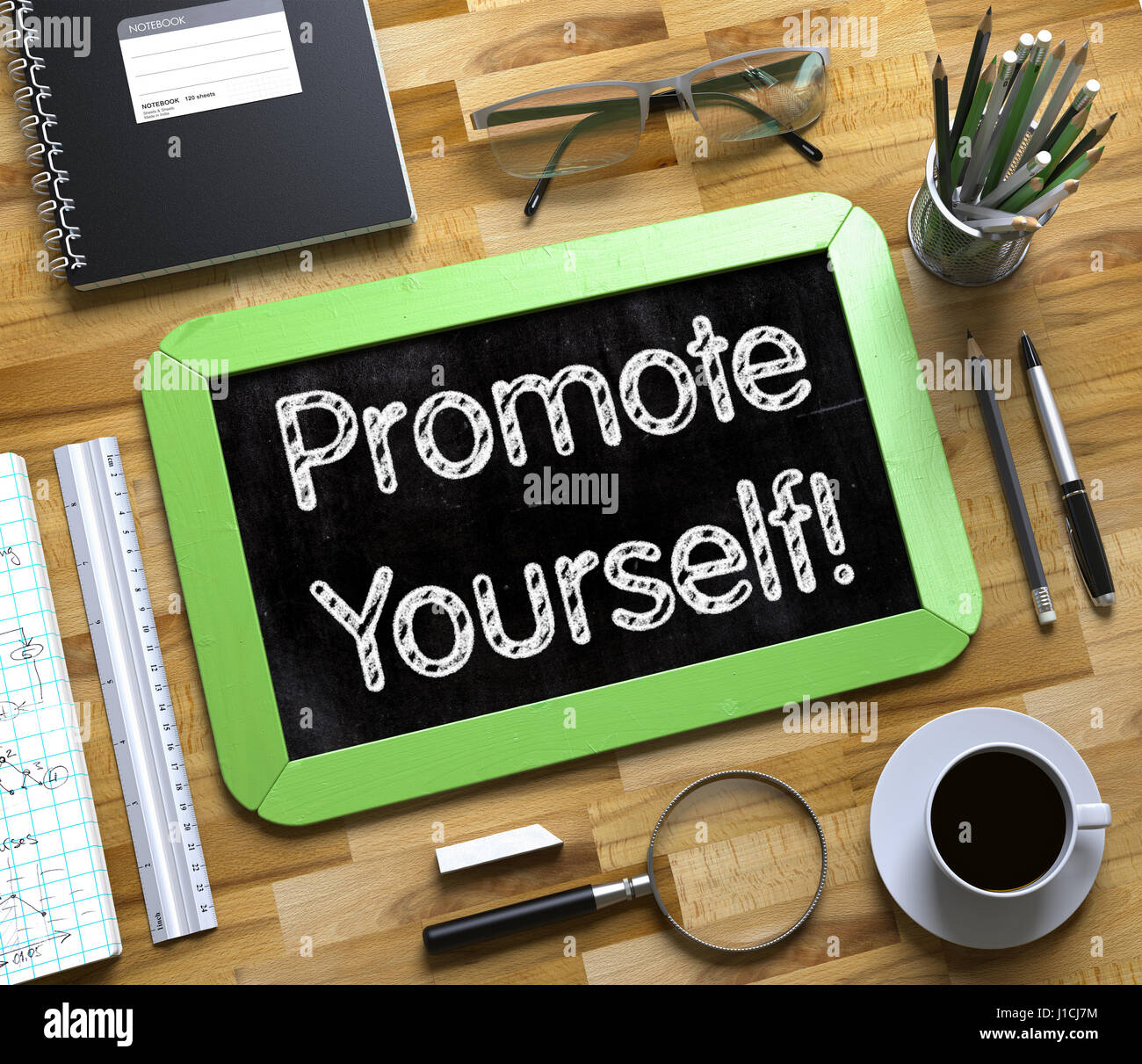 Promote Yourself Concept on Small Chalkboard. 3d. Stock Photo
