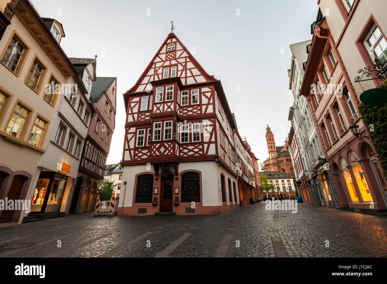 Old architecture houses in the center of Mainz city near Frankfurt am
