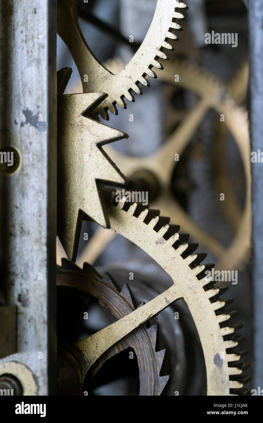 Mechanism of an old pendulum clock Stock Photo