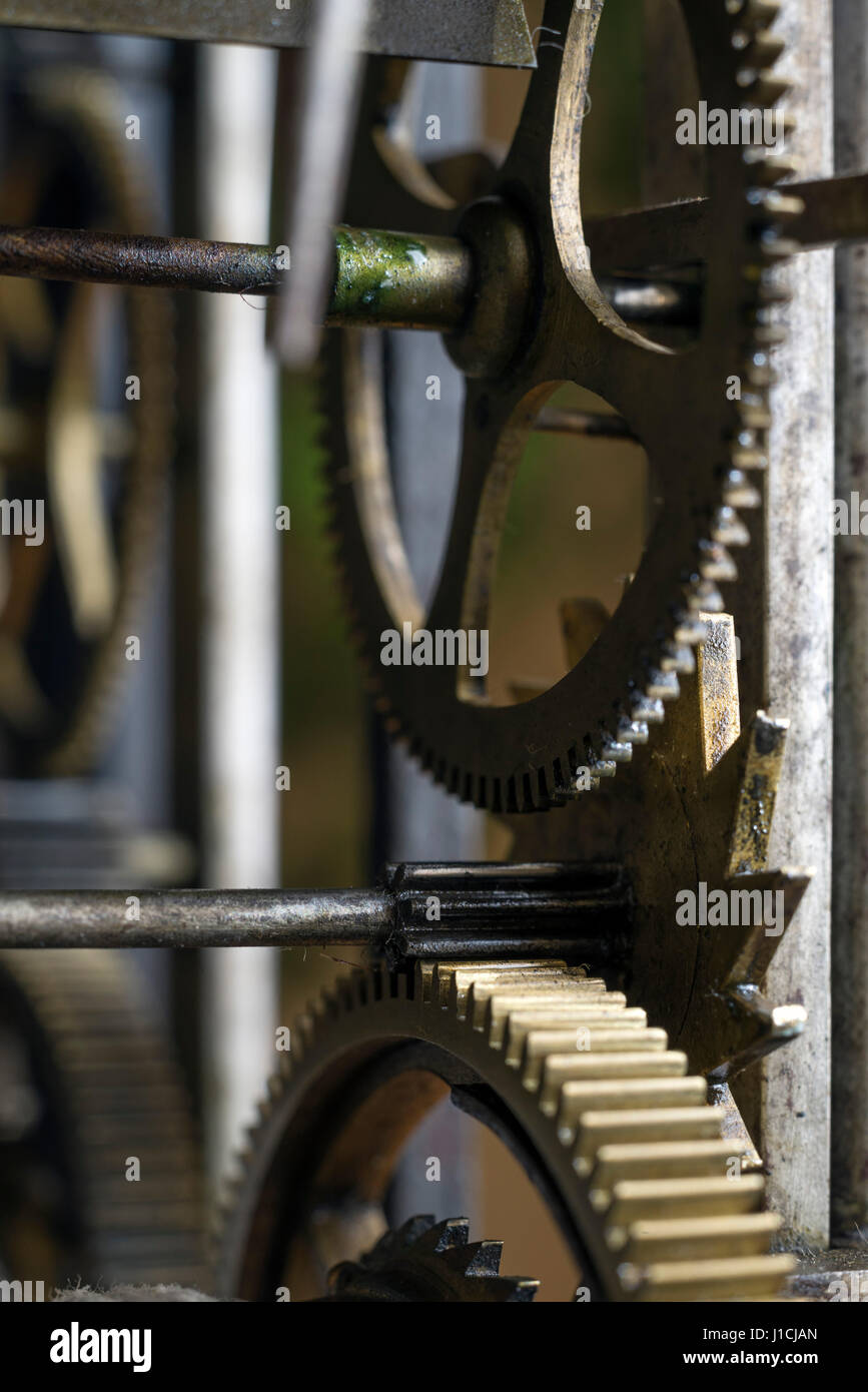 Mechanism of an old pendulum clock Stock Photo