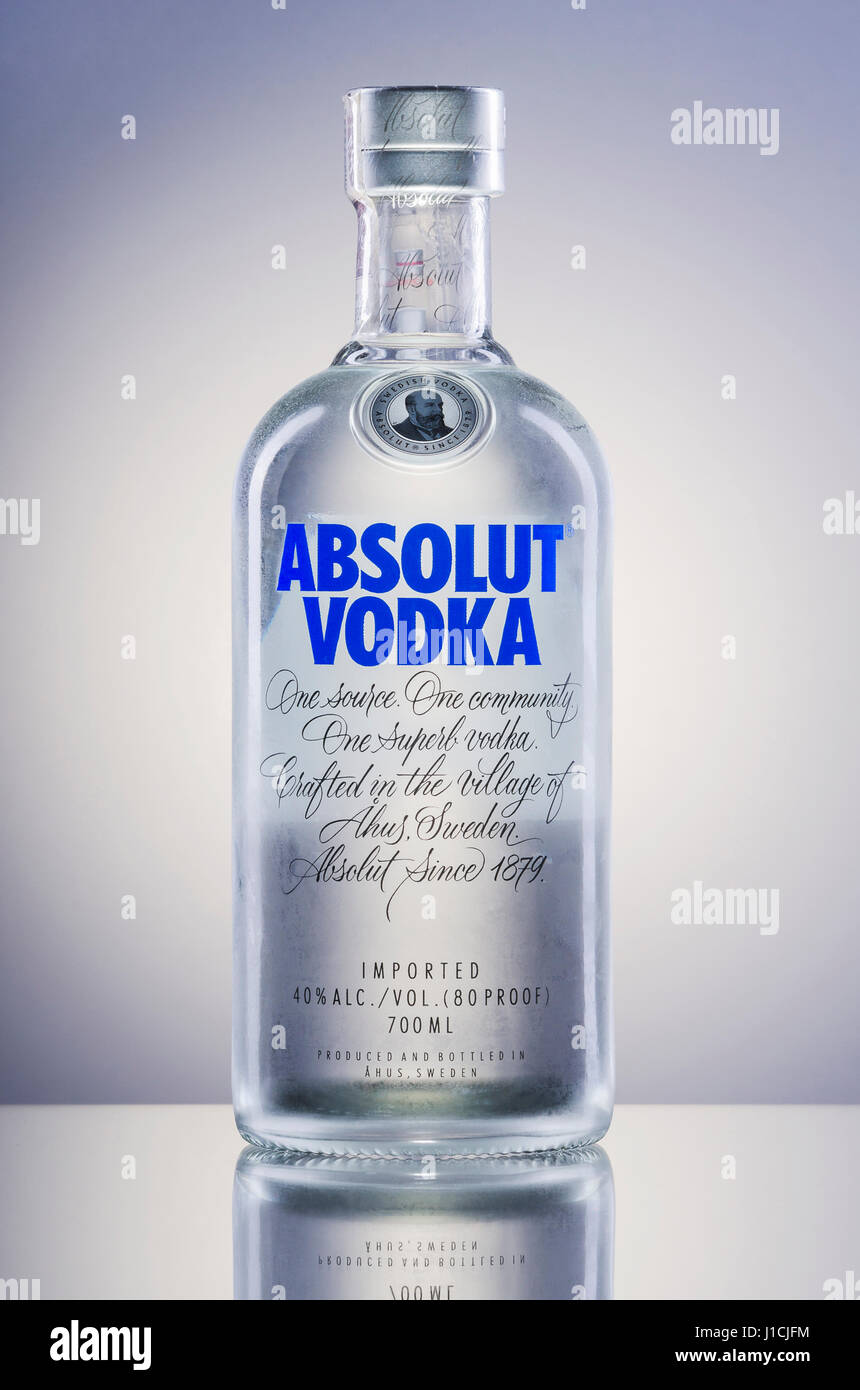 Absolut vodka on gradient background. Stock Photo