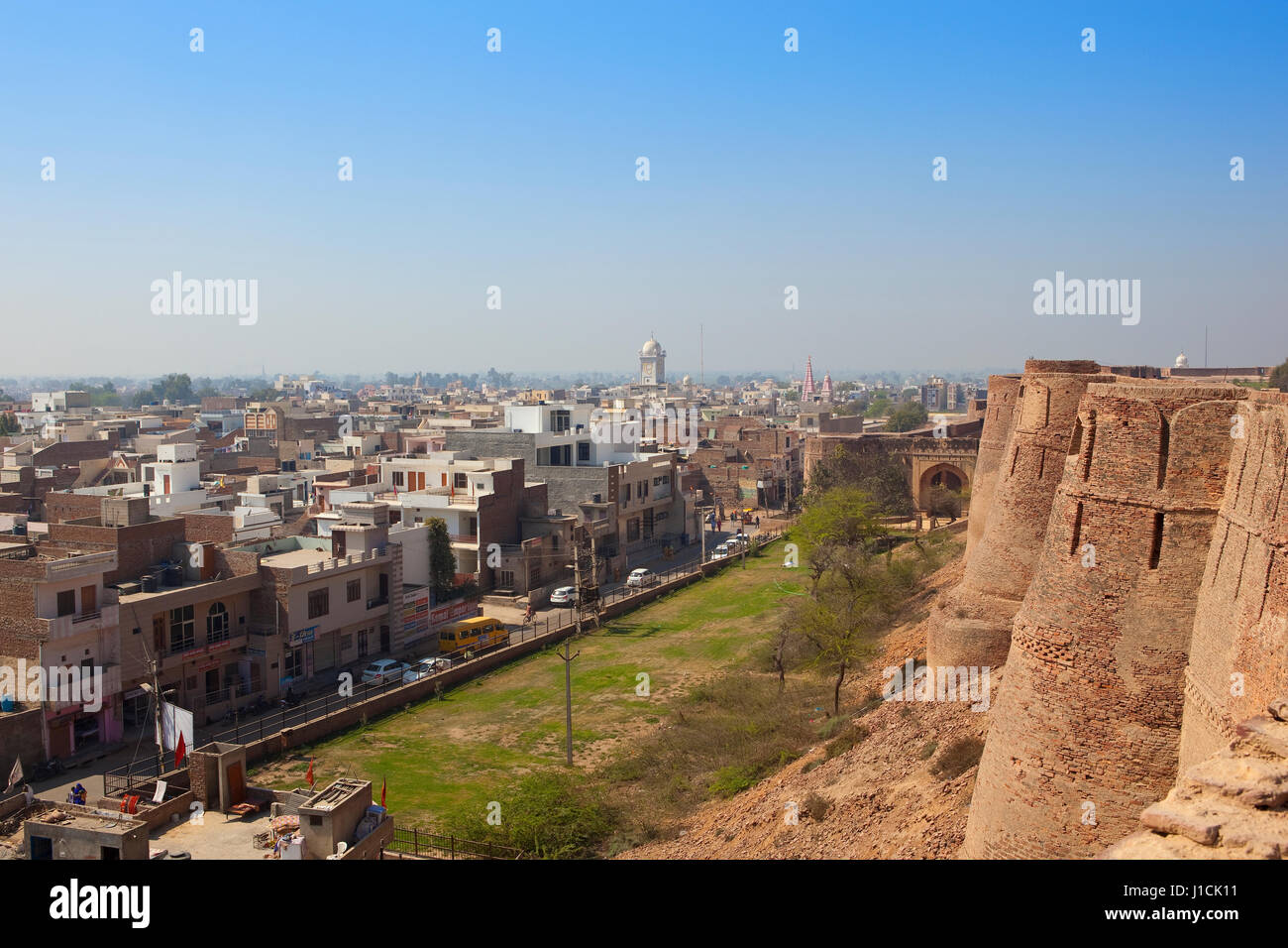 hanumangarh city viewed from bhatner fort walls undergoing restoration work in rajasthan india under a clear blue sky Stock Photo