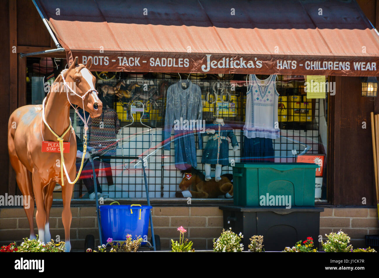The historical building of Jedlicka's Saddlery store in Los Olivos, CA