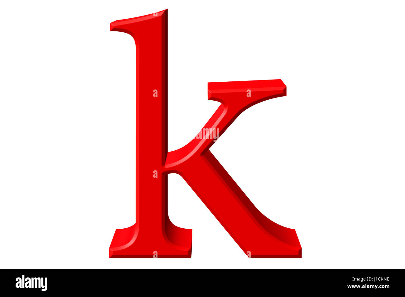 Lowercase letter K, isolated on white, with clipping path, 3D illustration Stock Photo