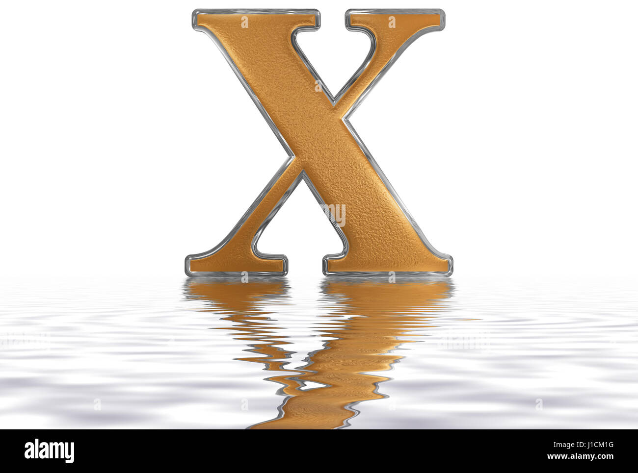 Roman numeral X decem 10 ten reflected on the water surface Roman numeral X decem 10 ten reflected on the water surface