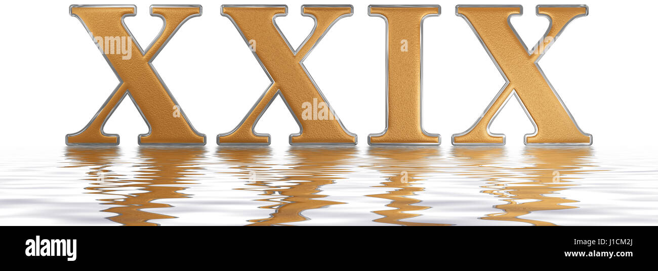 Roman Numeral Xxix Novem Et Viginti 29 Twenty Nine Reflected On The Water Surface Isolated On White 3d Render Stock Photo Alamy