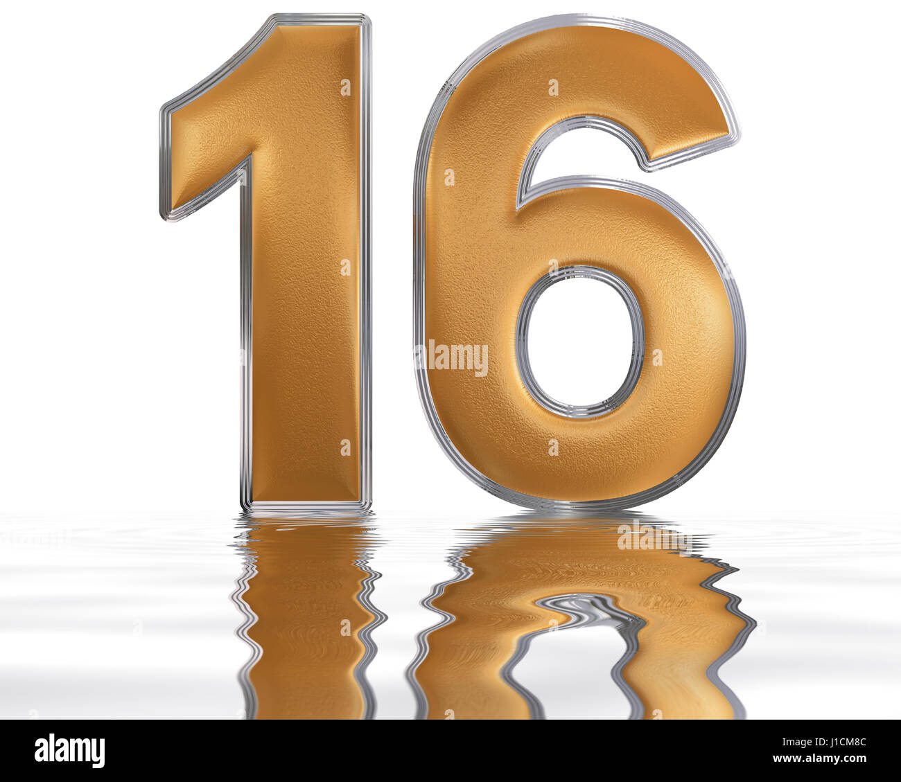 numeral-16-sixteen-reflected-on-the-water-surface-isolated-on-white