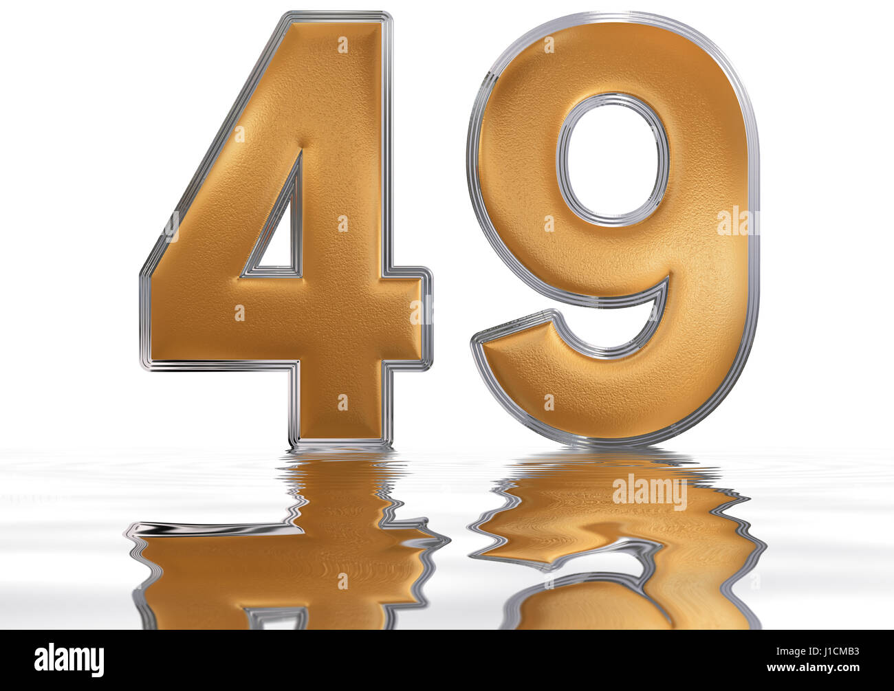 Numeral 49 forty nine reflected on the water surface isolated on