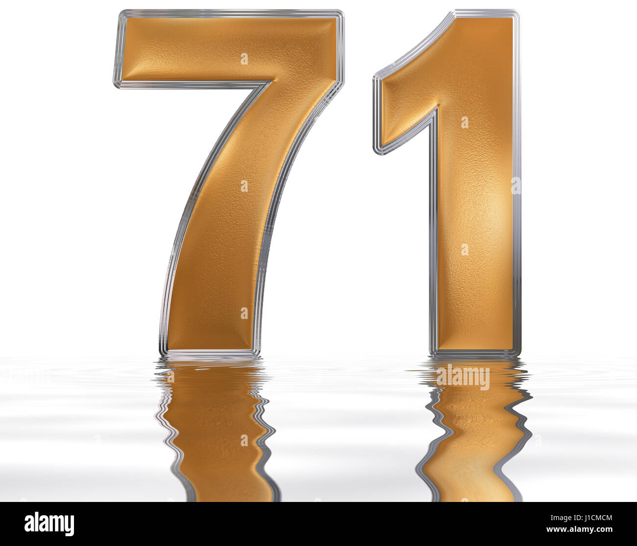 Number 71 Examples Numeral 71, seventy one, reflected on the water surface, isolated on ...