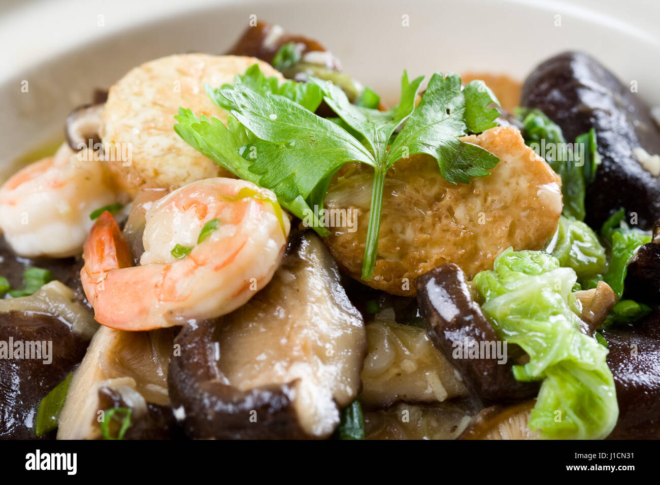 A closeup shot of seafood casseroles, a traditional chinese food Stock Photo