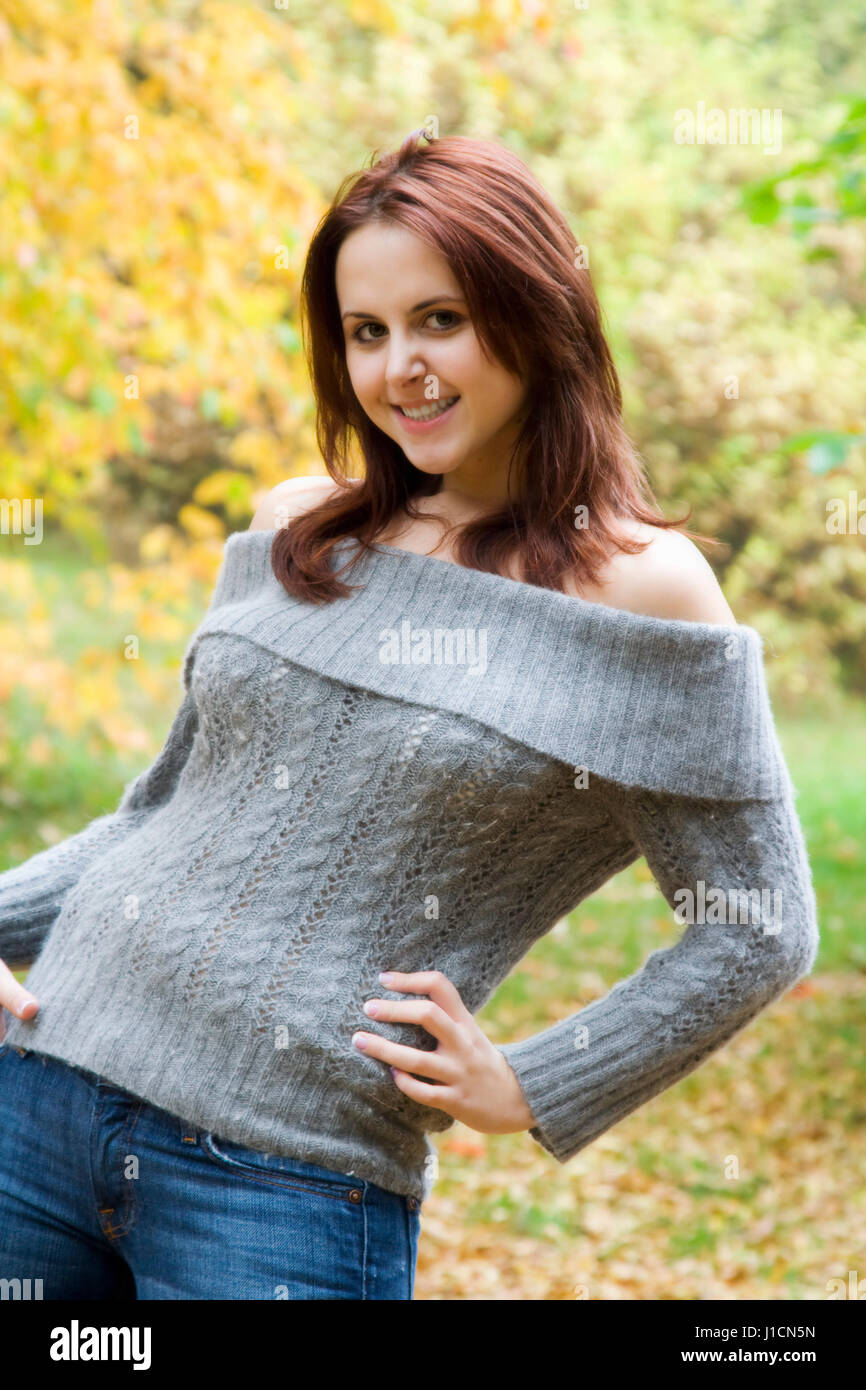 A portrait of a beautiful young girl posing outdoor Stock Photo - Alamy