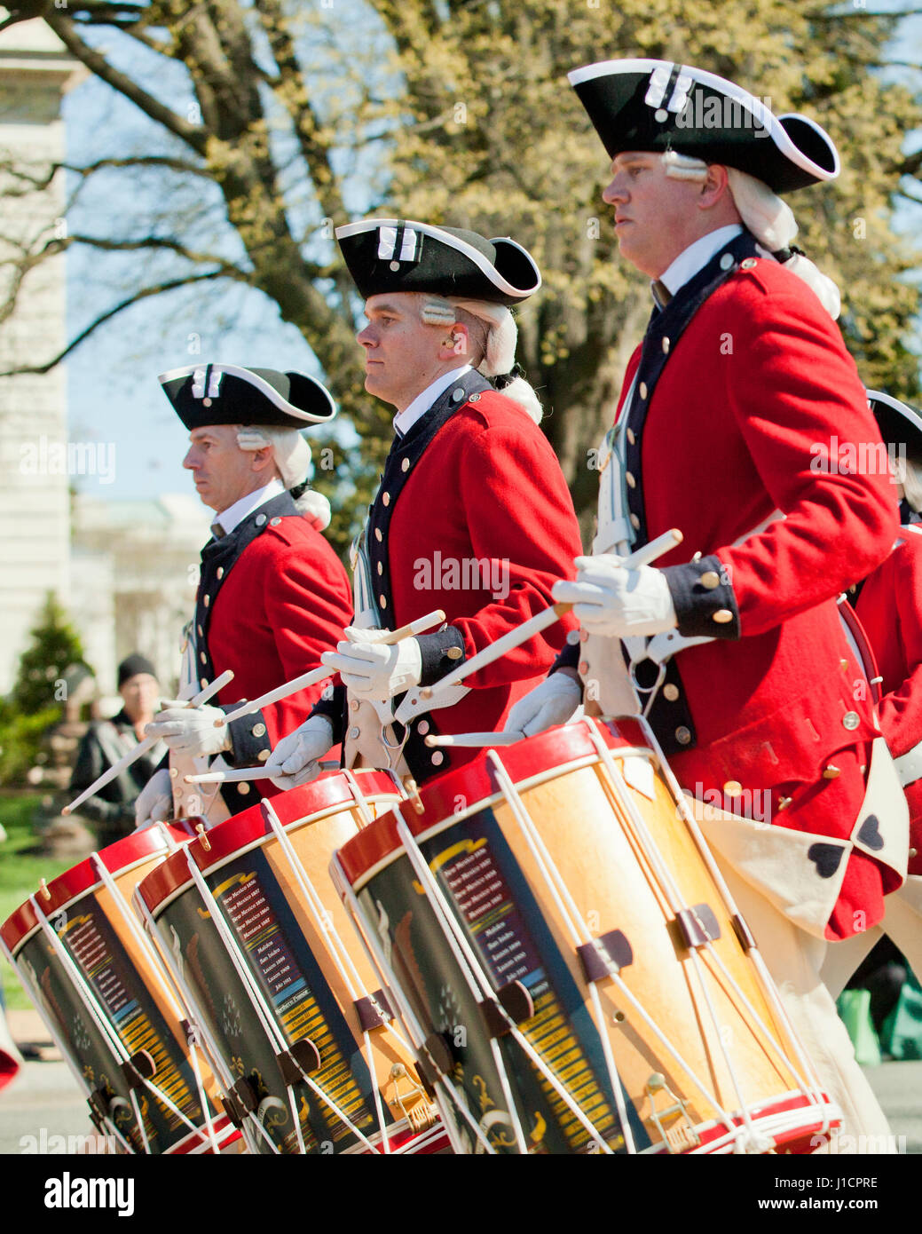 The US Army Old Guard Fife and Drum Corps at a street parade - Washington, DC USA Stock Photo