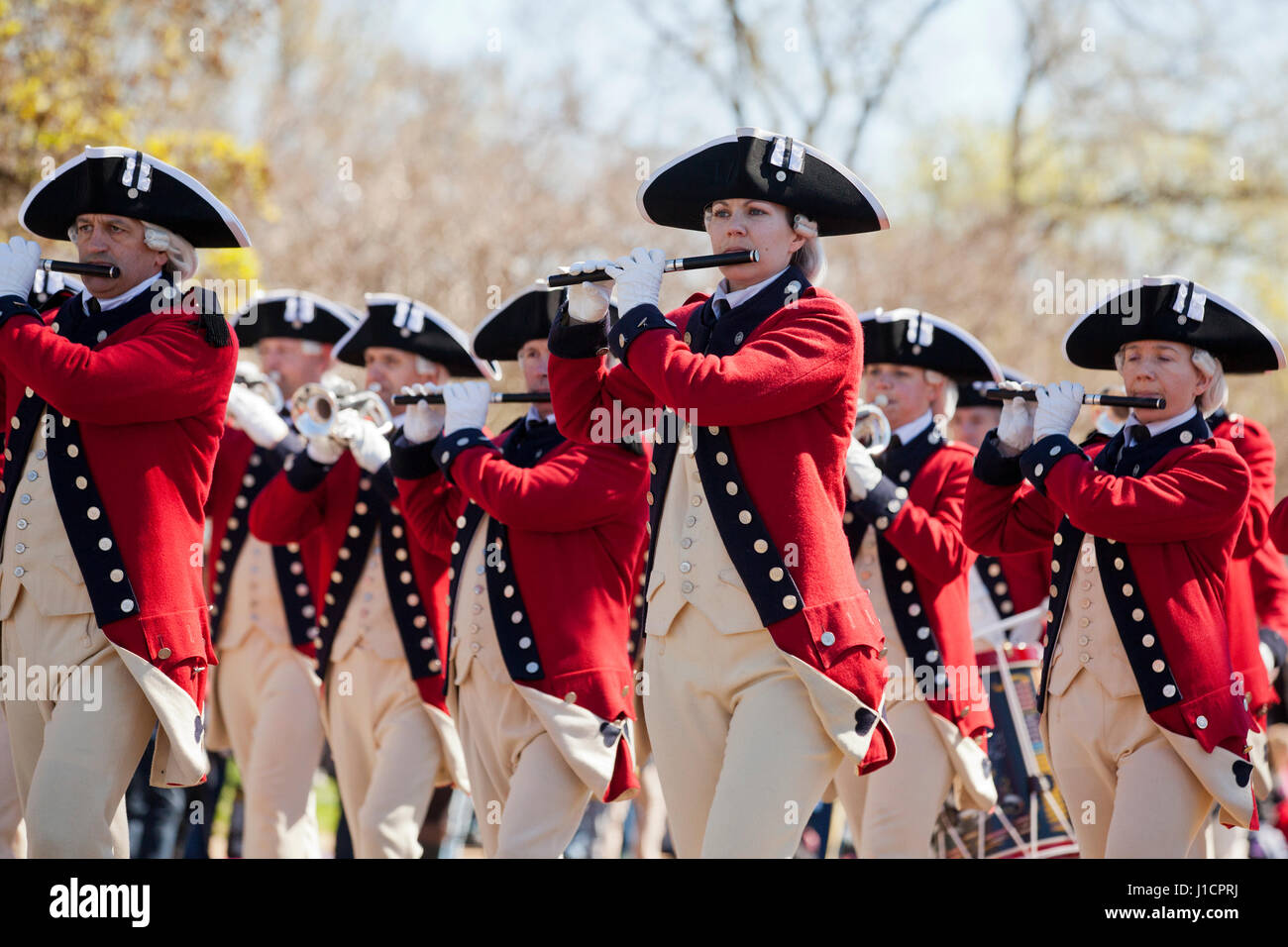 The US Army Old Guard Fife and Drum Corps at a street parade - Washington, DC USA Stock Photo