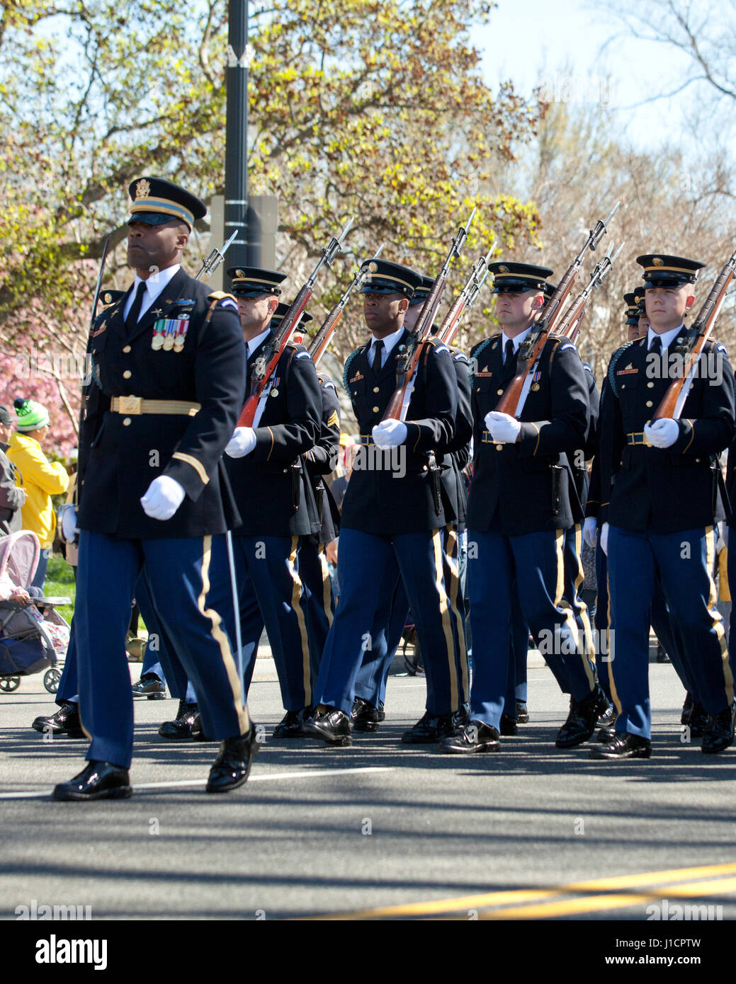 US Army Honor Guard marching during parade - Washington, DC USA Stock Photo
