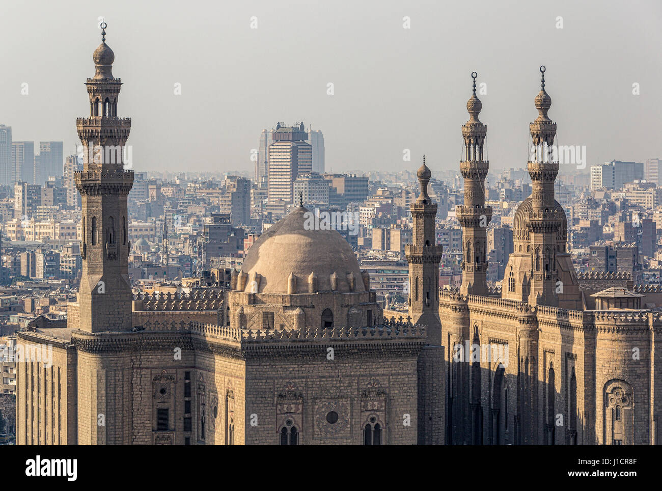 The Sultan Hassan Mosque, and on the right the Al Rifai Mosque in Cairo, Egypt. Stock Photo