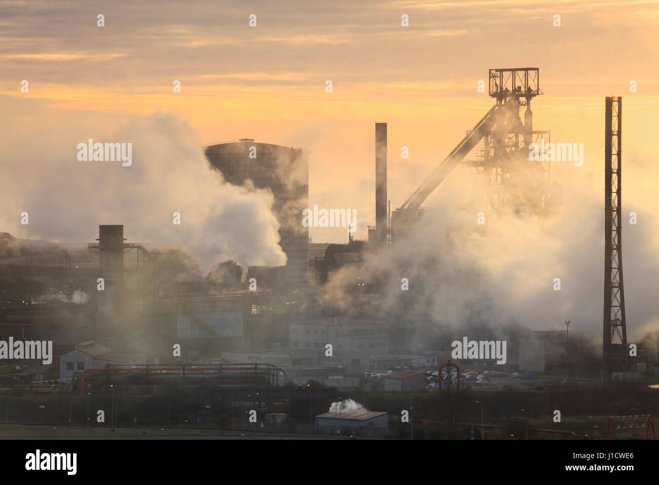 Sunset at Port Talbot Steel Works, South Wales, Wales, United Kingdom Stock Photo