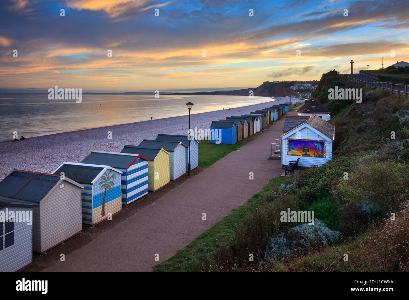 Beach Huts at Budleigh Salterton in South East Devon Stock Photo