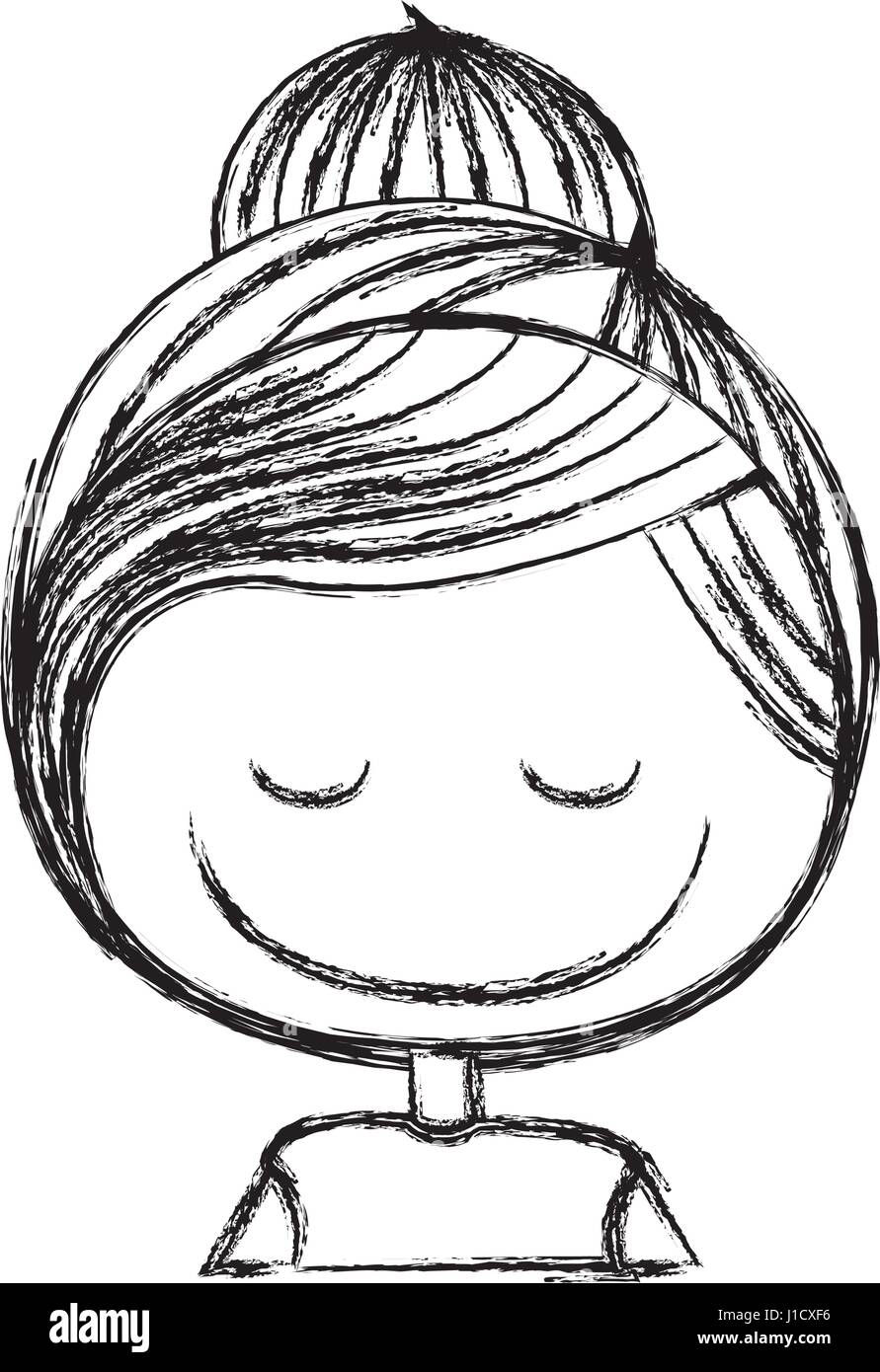 Blurred Silhouette Caricature Caricature Half Body Girl With Collected Hair And Eyes Closed Stock Vector Image Art Alamy