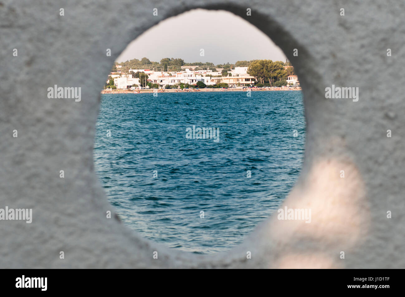 Panoramic view from a porthole of Porto Cesareo Puglia. Italy Stock Photo