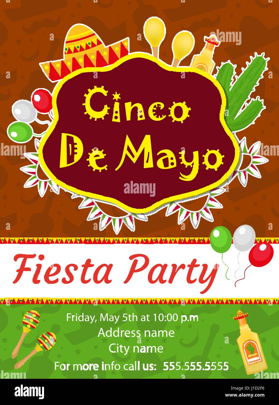 Cinco de Mayo invitation template, flyer. Mexican holiday postcard. Vector illustration Stock Vector Image & Art - Alamy