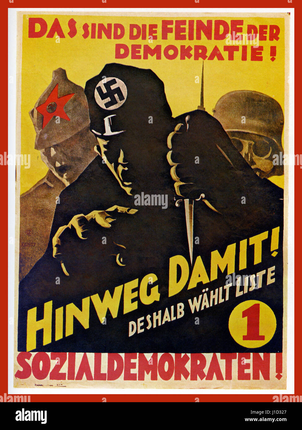 1930's Nazi propaganda poster  'These are enemies of Democracy-away with them'  ' VOTE FOR SOCIAL DEMOCRACY PARTY' Stock Photo
