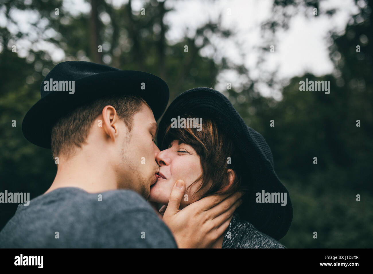 young hipster man and young hipster woman in love Stock Photo