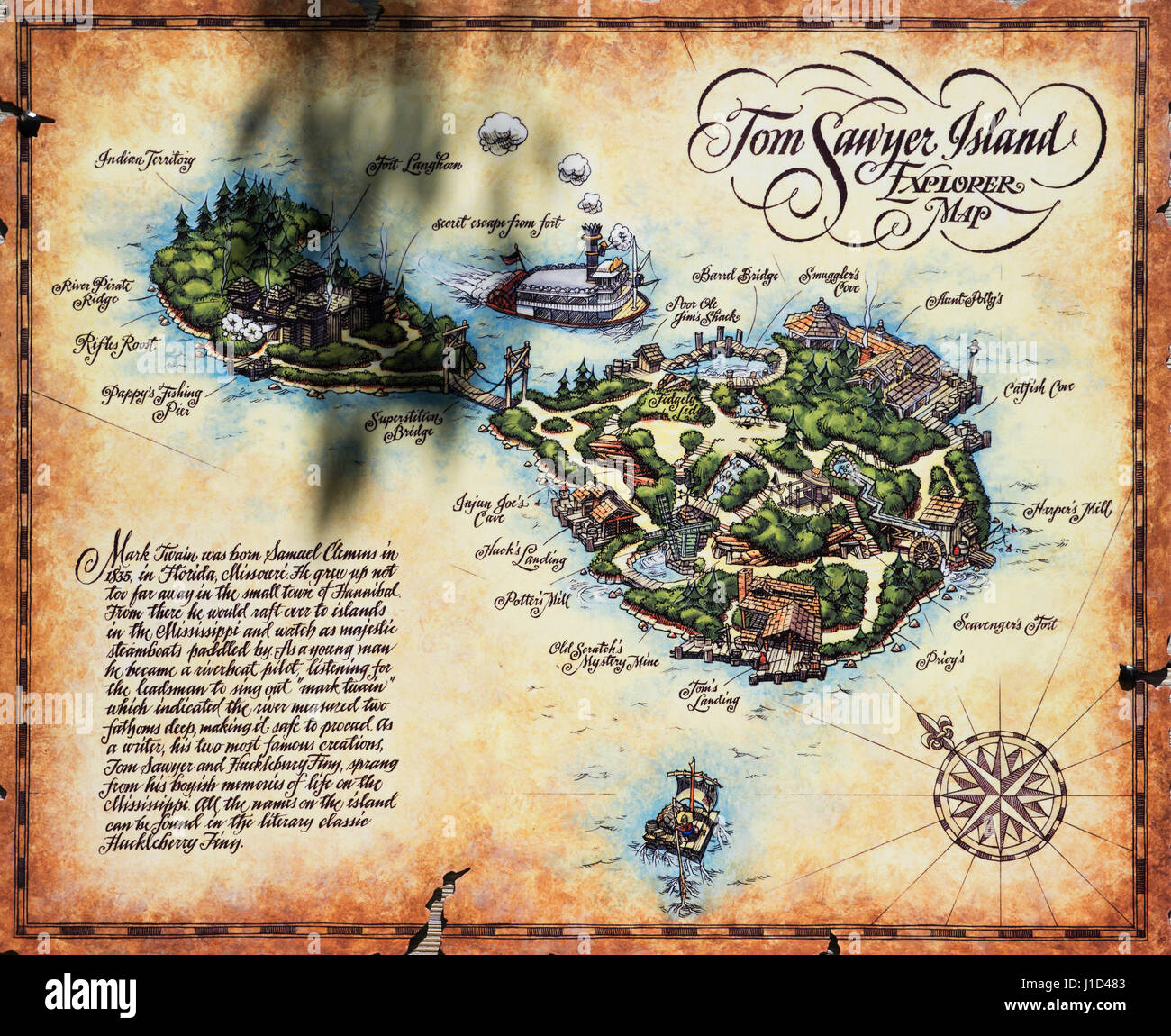 Tom Sawyer Island Explorer Map, in Frontierland at the Magic Kingdom, Disney World Resort, Orlando Florida Stock Photo